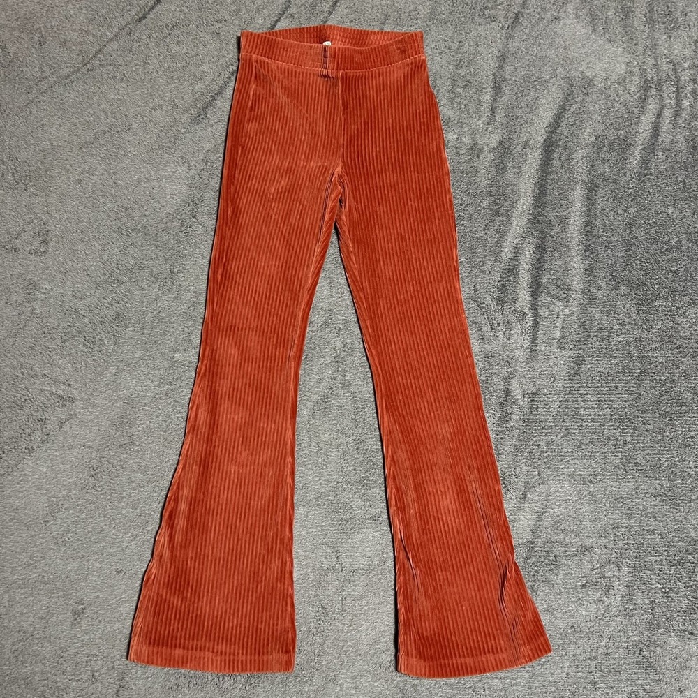 Aerie Women's Ribbed Velour Flare Pants Orange Size Medium Boho Hippie Y2k 90s